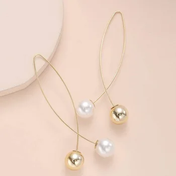 2019 Нови Обици от изкуствени перли с кръст Дълги прости Модни обеци, Дамски Сватбени декорации Букли Д ' Орей За жени