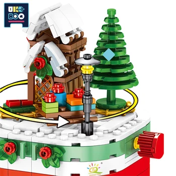 249 бр. весела Коледа на Въртящата се кутия Коледа Лосове Дърво моторни шейни Строителни блокове Град Санта Тема Тухли Играчки за Деца Коледен подарък