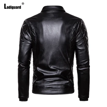 Ladiguard Мъжки якета от изкуствена кожа Европейски Стил 2021 Лоскутная кожа яке Байкерские палто от изкуствена кожа Черно палто с нитове с цип