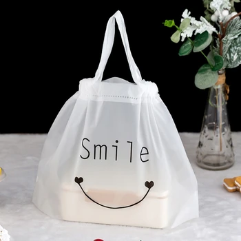 1 БР матово прозрачни пластмасови пазарски чанти с дръжка пластмасова торбичка за ядене на торта за вкъщи
