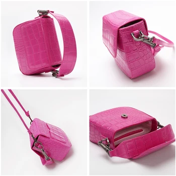 Дизайнерски розови Дамски чанти 2021 с крокодиловым модел Дамска чанта през рамо с две джапанки Сладък дамски портмонета и Малка Черна чанта
