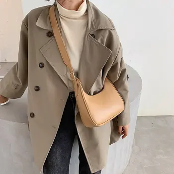 Плътен Цвят ИЗКУСТВЕНА кожа Полумесец Чанти за жени от 2021 Маркови Луксозни Модни чанти през рамото си, през рамо Тенденция на Луксозни черни