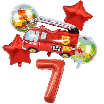 6 бр. Пожарната Кола 32 инча Червен Брой балон на Пожарната Фольгированный балон 1 2 3 4 5 6 7 8 9 години рожден Ден Декорация на Детска играчка