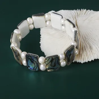 Гривна От естествени перли с Цветен синьо око Еластичен Регулируем гривна Ръчна изработка За жени и мъже, Бижута подарък