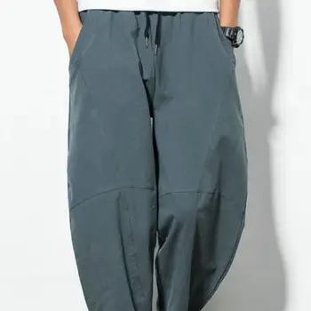 2021 Нови мъжки панталони Обикновен универсален ветроупорен свободни, удобни за кожата за Мъже ленени панталони с прав штанинами, абсорбиращи потта за дома