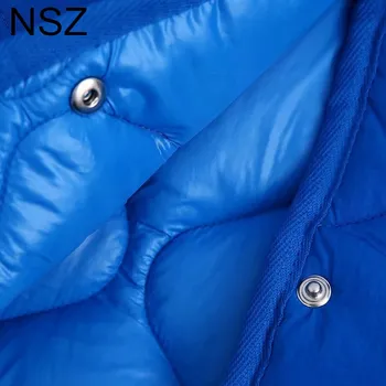 NSZ Дамски синя едрогабаритна зимни стеганая яке-парка с мека подплата на Палтото Голям размер Свободна Широка Горна дреха с дълъг ръкав Екипи