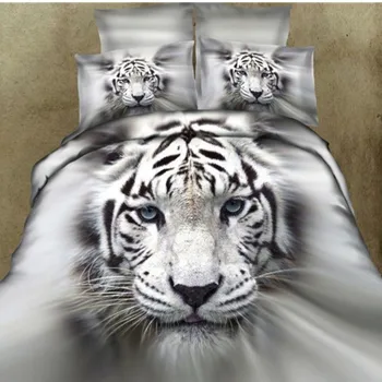 Бели Тигри 3d Комплект постелки за животните Размер на Кралица Twin Чаршаф Калъфка Пълен Комплект Спално бельо с две отделни легла