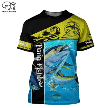 PLstar Cosmos Риболов на риба тон Новата мода За мъже/за жени Тениска с животните 3D принтом Стилна Лятна красива тениска с риба Марка Върховете Стил-4