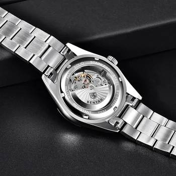 2021 Нов BENYAR 39 мм от Неръждаема стомана 100 м Водоустойчив мъжки Механични часовници Бизнес Светещи мъжки Автоматично ръчен часовник Лукс