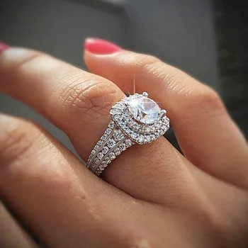 Луксозни пръстен с голям камък на Ново европейско и американско двойно супер-ярък пръстен с цирконий за бижута за годеж