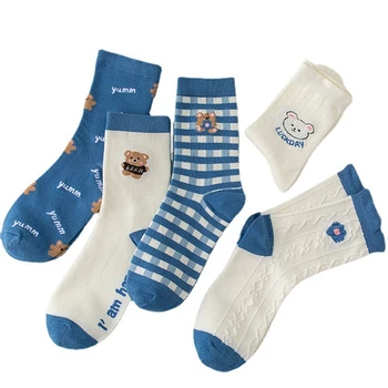 Чорапи с анимационни мечка дишащи Дамски памучни чорапи Harajuku Сладък животни Gils Къси чорапи Harajuku Soks Kawaii Calcetines Аниме