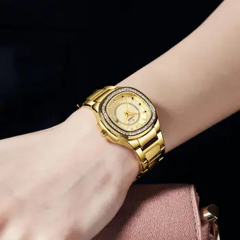 WWOOR 2021 Топ Марка Дамски Часовници Луксозни Дизайнерски Елегантни Диаманти Пълен Златния Квадрат Модерен Ръчен часовник Reloj Mujer Montre Femme
