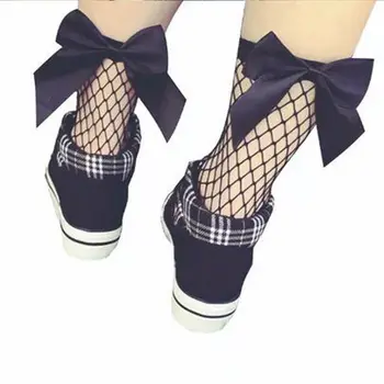 Мода за момичета Детски мрежести чорапи с лък по щиколотку, Лейси сеточка за риба, Ретро кратък чорап, Гореща Лятна разпродажба, Един размер