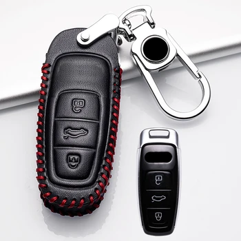 Най-горния Слой Кожен калъф за ключове на Калъф за ключове на автомобила за Audi НОВ Q8 C8 A6 A7 A8 2018 2019 Автостайлинг Притежателя на Защитната Обвивка Аксесоари