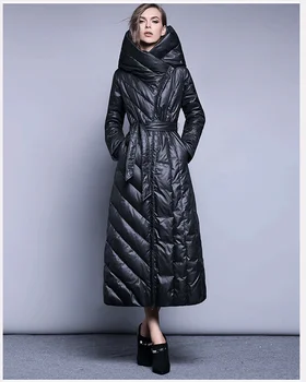 XS-7XL Плюс размер 90% утиное пуховое палто на модната марка с качулка дълга naka яке жените над коляното коварен гъст топло палто wj1304