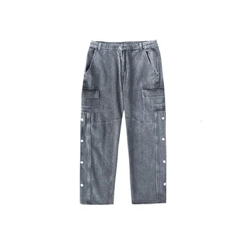 Хип-хоп Дънки за мъже Мъжки отличителни джобове Директни дънкови панталони 2021 Летни Нова тенденция панталони Модни градинска дрехи S-3XL жан