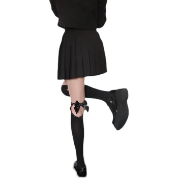 Творчески Выдалбливают с Бриллиантовыми чулками Лолита Японски Лък Средно Дълга Тръба Тъмно черни Чорапи носочные изделия За момичета Готически Стил Колеж JK