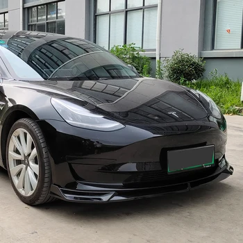 Продажба на едро на Колата Предна Броня Спойлер За Устни Брадичката За Tesla, Модел 3 2019 20 21 Качество PP Пластмаса Лъскаво Черен Въглероден Сплитер 3 бр./компл.