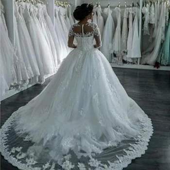 Сшитое поръчкови Сватбена рокля с кръгло деколте с цип Отзад Бална рокля Топка рокля 2022 vestido de noiva Гореща разпродажба