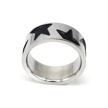 2017 модни дамски пръстени Бижута с черен емайл форма началото на 316L неръждаема стомана кръг пръстени за мъже гореща разпродажба