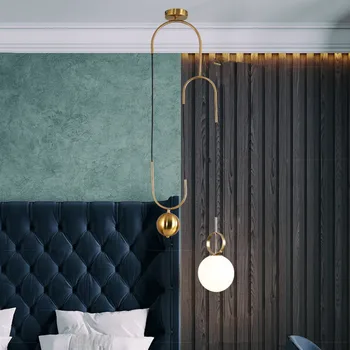 Стъклена топка окачен лампа Nordic Led ролка златен медальон лампа Нощна дневна украса на стаята творческа домашно вътрешно осветление