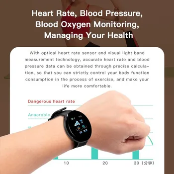 Дигитален часовник мъжки часовник Кръвното налягане Кръгли Смарт часовници Дамски Смарт Гривна Водоустойчив Спортен Тракер За Android и IOS