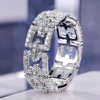 Луксозни кухи Годежни пръстени UILZ за жени с Кубическим Цирконий, выложенным Камък, Дамско Бижу Пръстен на Едро
