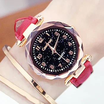 Часовници с звездното небе Дамски часовници с кожена каишка на Кварцови ръчни часовници Дамски модни Женствена рокля Часовници Relogio Feminino horloge dames