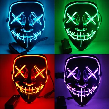 44 Цветен led маска за Хелоуин Маски за почистване на Маска за мигли Костюм за спирала за мигли DJ парти на Хелоуин Осветителни маска на ужасна маска за Хелоуин