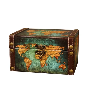 Европейският Ретро Кутия За Съхранение на Бижута Многоцелеви Старинен Дървен Пиратски Сандък със съкровище Карта на света Писма Калъф за спомен