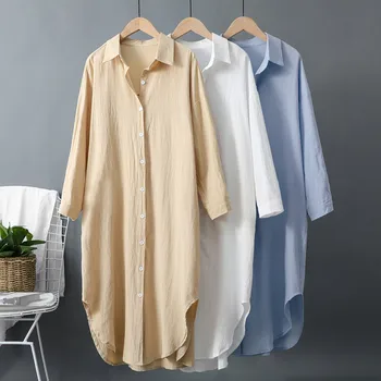 Памучен бяла блуза с дълъг ръкав За жени 2021 Есен Свободна Ежедневни солнцезащитная дълга риза Дамски дрехи Офис дамски блузи Blusas 15817