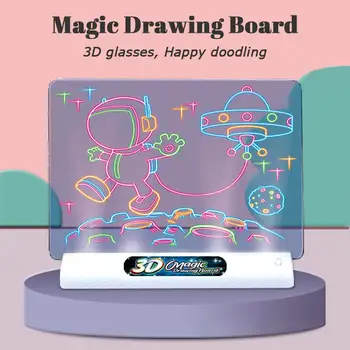 Дъска за рисуване LED Светлинни Ефекти Магически Пъзел 3D килимче За рисуване Детска Живопис Забавни Играчки Графити Светлинното Мат Детски подарък