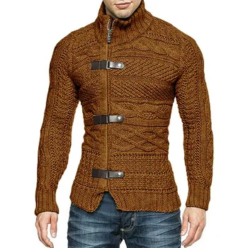 Мъжки однотонная поло Slim Fit Плетене Дебели дрехи, Пуловери Есен-зима Мъжки пуловер Палто Ежедневни топли пуловери жилетка