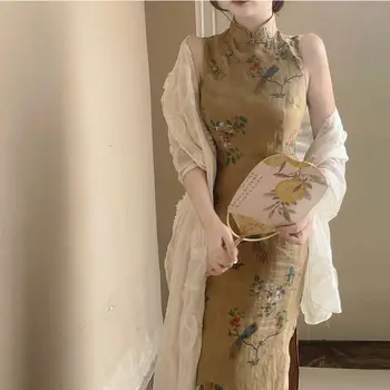 Женствена рокля в китайски стил Ретро Рокли Елегантно синьо Qipao Рокля Плюс Размер Xxl Vestido Китайската Летни Дрехи Qipao Реколта