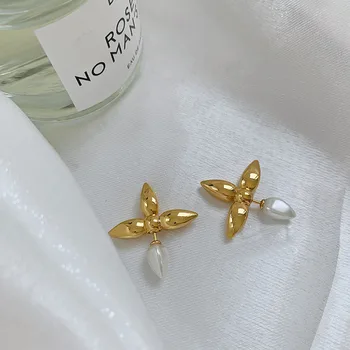 Обеци-карамфил с жемчужными листа за жени обеци със златно цвете детелина луксозни дизайнерски бижута с елегантен нежна совалка 2021