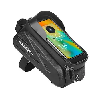 Велосипедна чанта на предната част на рамката на Велосипедна чанта с твърда черупка Горната тръба Калъф за вашия телефон, Водоустойчив МТБ Чанта със сензорен екран за велосипедни аксесоари за велосипеди