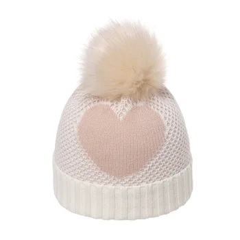 КН Есенно-зимна детска шапка с голяма помпоном за деца, за момичета, за момчета, за момчета, за момичета, шапка със сърца, вязаная на една кука, за деца, за деца, шапчица