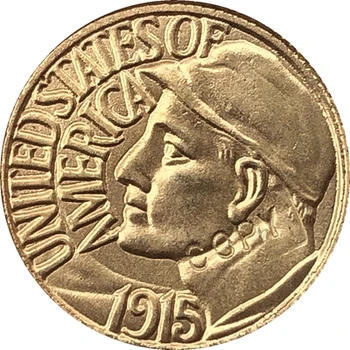 24-Каратная златна монета на САЩ 1915 г. 1 Долар швейцарски Франка копие от 15 мм