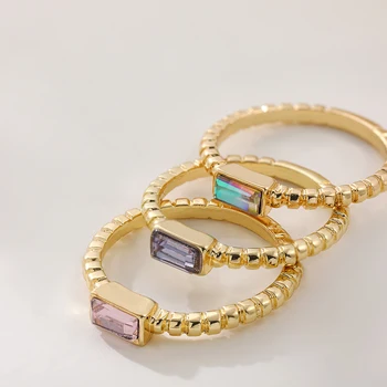 Модерни Геометрични квадратни Многоцветни Кристални пръстени Минималистичен Женски Полагане на Малки златни пръстени от мъниста Комплект за жени, момичета, бижута