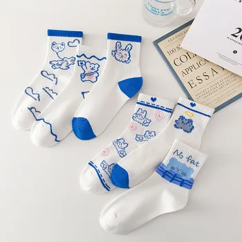 2021 средната тръба пролет и лято новият японски сладки сини заек мечка удобни и меки червени мрежести чорапи за мъже и жени