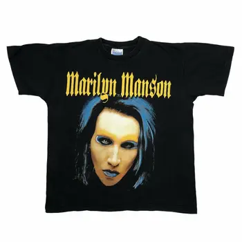 Рядка Реколта Черна тениска Мэрилина Менсън За мъже с по-голям турбокомпресор на 90-те години