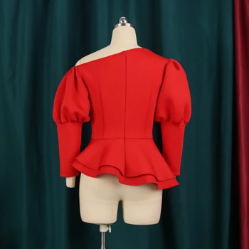 Дамски официални блузи Блуза с открити рамене Баските с пищни ръкави и Колан с диаманти Туники Елегантни дамски есенно-зимна Коледна облекло