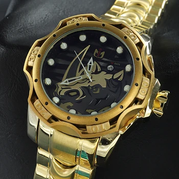 54 мм Голям циферблат Златни Мъжки часовник от неръждаема стомана Многофункционални Кварцов часовник с автоматичен календар датата AAA Часовници Relógio masculino