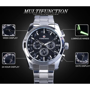 Автоматичните часовници в света на стил За мъже с черен циферблат Механичен часовник с календар Насоки Luminou Безплатна доставка в Бразилия