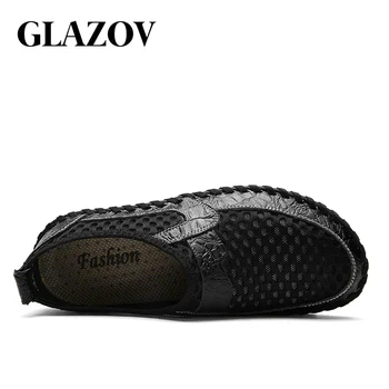 Нова Ежедневни обувки За мъже Лятна Дишаща мрежа Обувки от естествена кожа Модни Меки мъжки Мокасини на открито Мокасини Голям Размер 38~50
