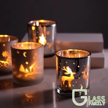 GF 2 Бр. Ароматерапевтични Свещник Стъклен Контейнер за свещи Коледен Елен за Стъклена Свещ Чаша за Сватбеното тържество Начало декор