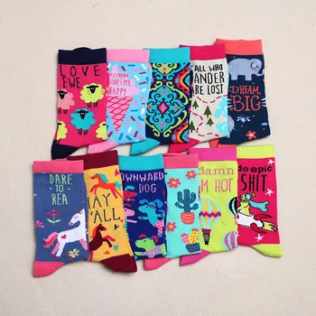 Модни щастливи Жените чорапи за момичета Памук, мека Сокс Красиви криви Мъжки забавни женски Художествени чорапи