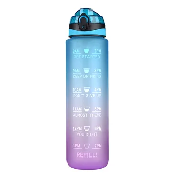 Лятна Открита Фитнес Пътна Пластмасова Прозрачна Преносима Бутилка За Вода с маркер за времето Запечатани Бутилка без BPA За спорт