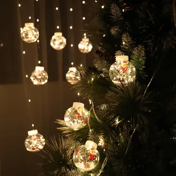 На празничното осветление на Висящи 10 бр. Коледна топка LED Завеса Страхотна Светлина Ред Украса на Коледната елха Венец Навидад Декор