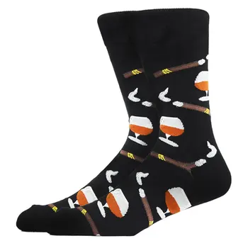 Мъжки смешни чорапи, Неизмита Памук Модерен хип - хоп Харадзюку, мъжки чорапи с шарките на Вино - черешов цвят, Брадата, Лъки екип, Памук чорап